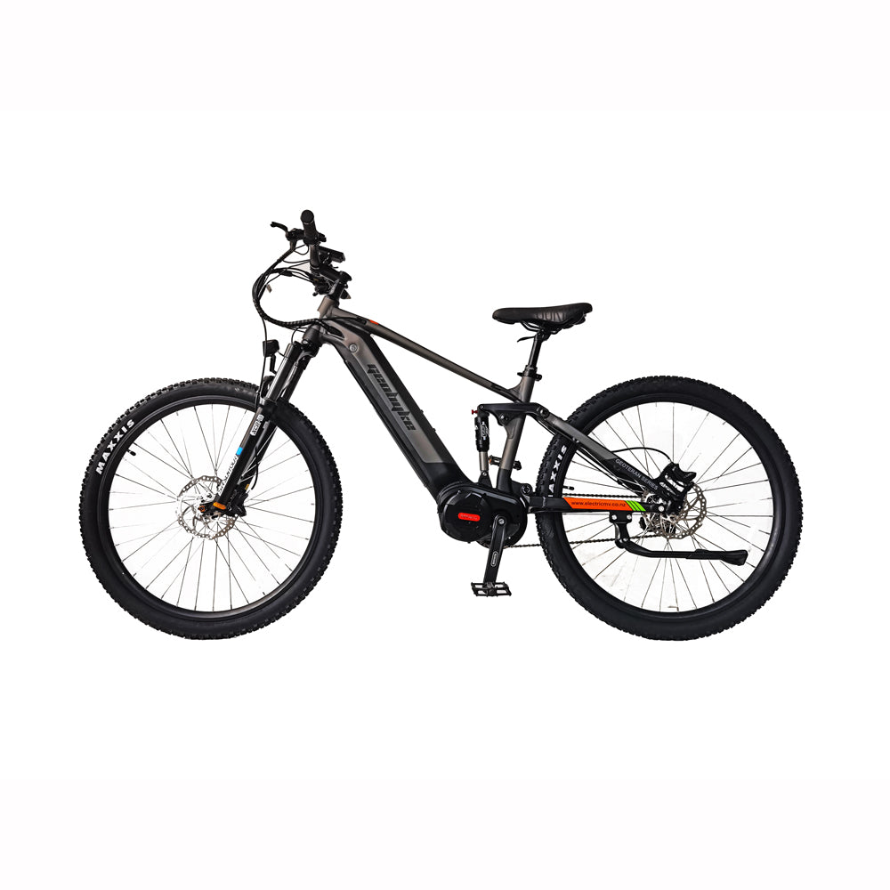 GeoByke All Trail Full Suspension E-Bike – 750W mid-drive motor, 840Wh battery, dual suspension, high-performance electric mountain bike for off-road trails and rail routes