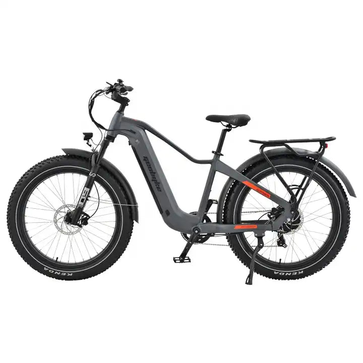 GeoByke Comfy E-Bike – 500W electric bike with fat tyres, gel seat, hydraulic brakes, rear rack, and comfort-focused design for commuting and trails